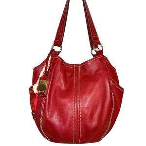 TIGNANELLO Red Leather Triple Compartment Hoho Shoulder Bag - EUC